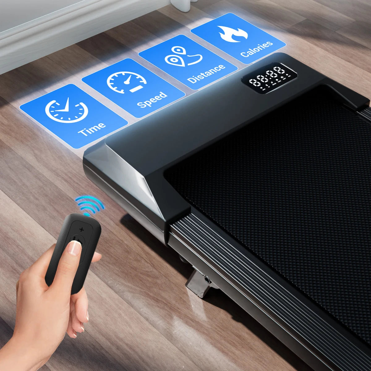 Portable Foldable Incline Walking Home Office Pad Treadmill LED Display & Remote Control