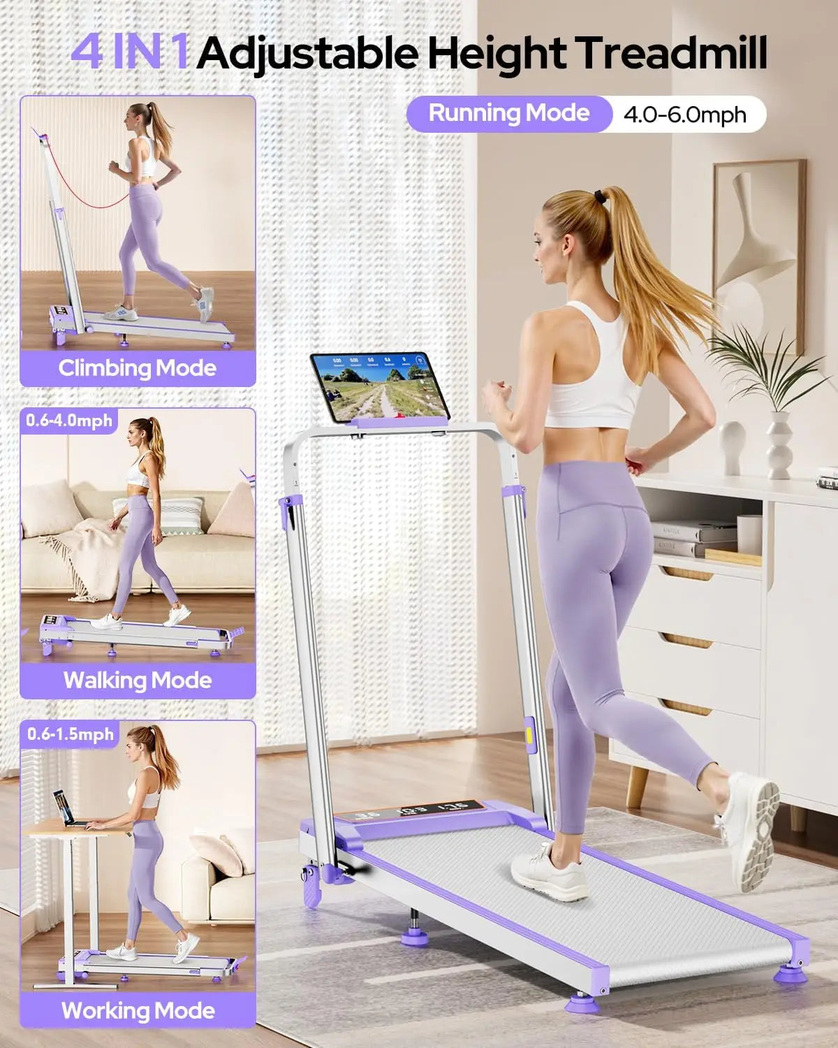 Non-Slip Foldable Walking Pad/Treadmill for Cardio Training