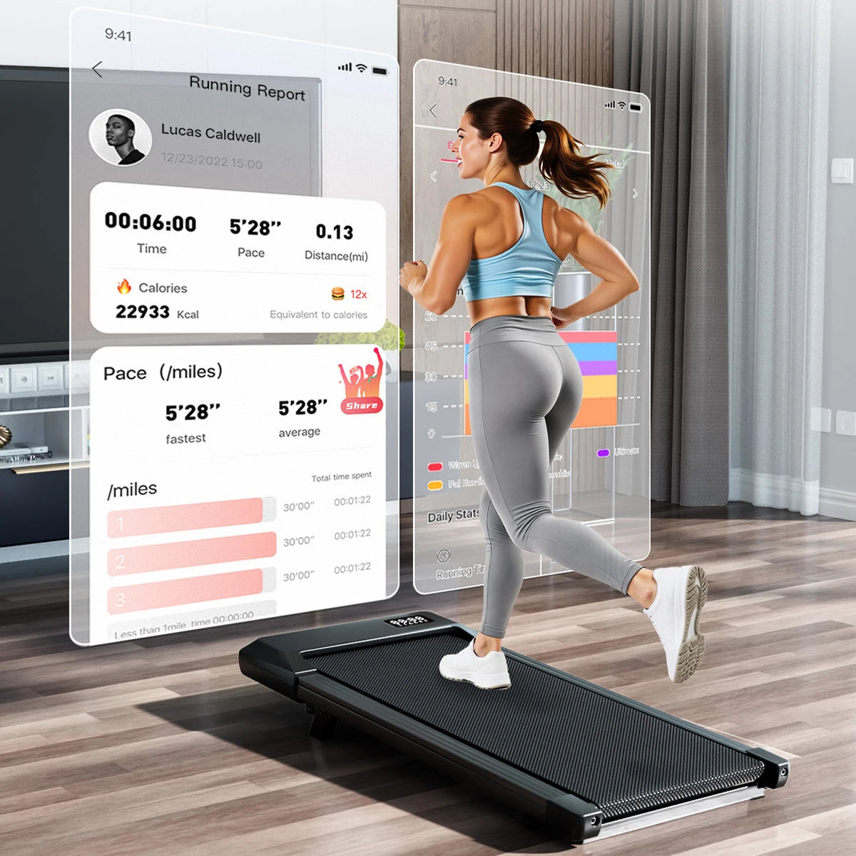 Portable Foldable Incline Walking Home Office Pad Treadmill LED Display & Remote Control