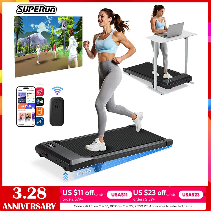 Portable Foldable Incline Walking Home Office Pad Treadmill LED Display & Remote Control